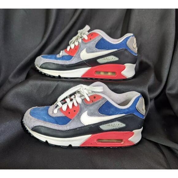 Nike W'S Air Max 90 'Dark Royal Blue Red Grey Women’s Size 9.5 325213-406 - Picture 2 of 5